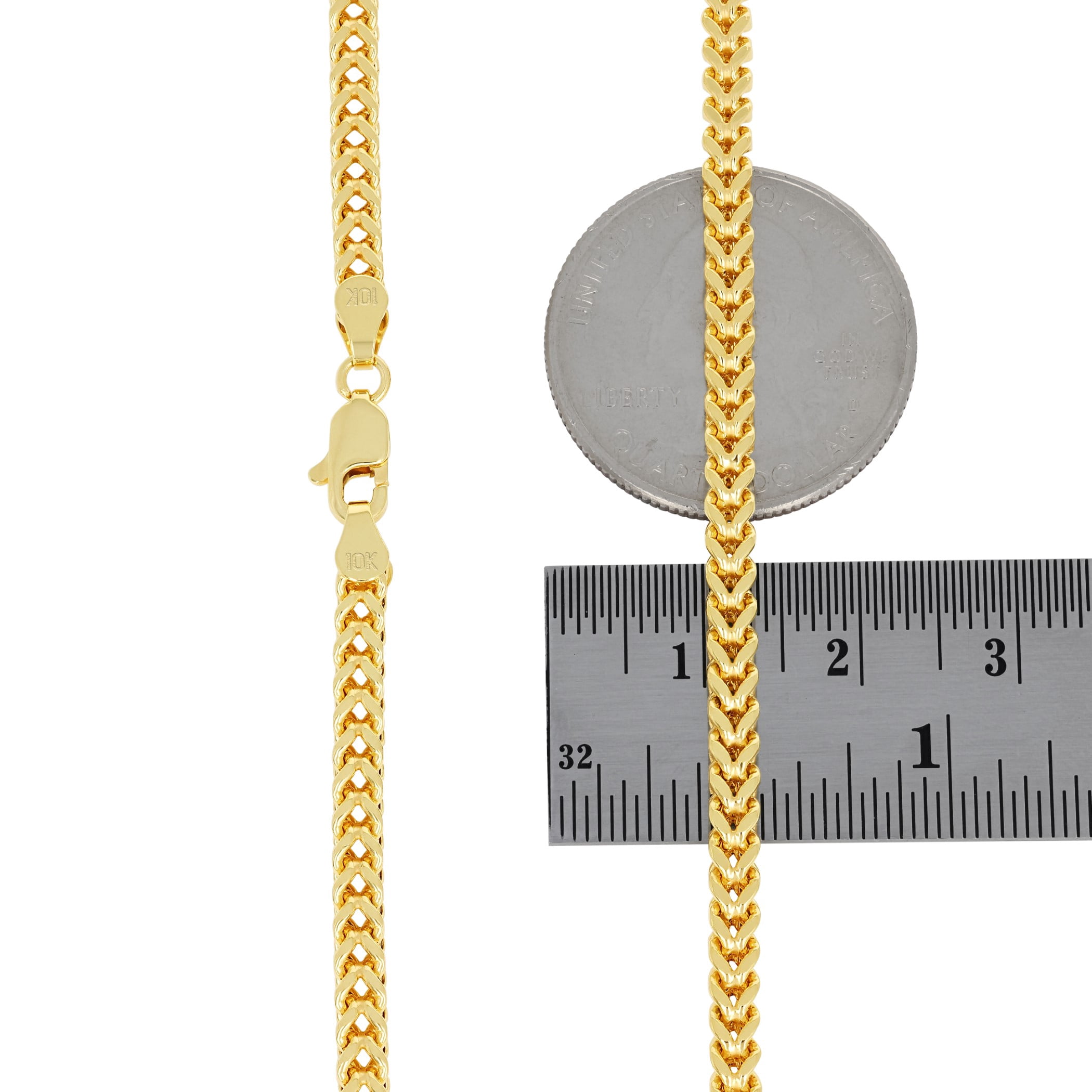 Nuragold 10k Real Yellow Gold Franco Square 3mm Box Chain Wheat Chain Necklace (18"-30") Italian Jewelry for Men & Women