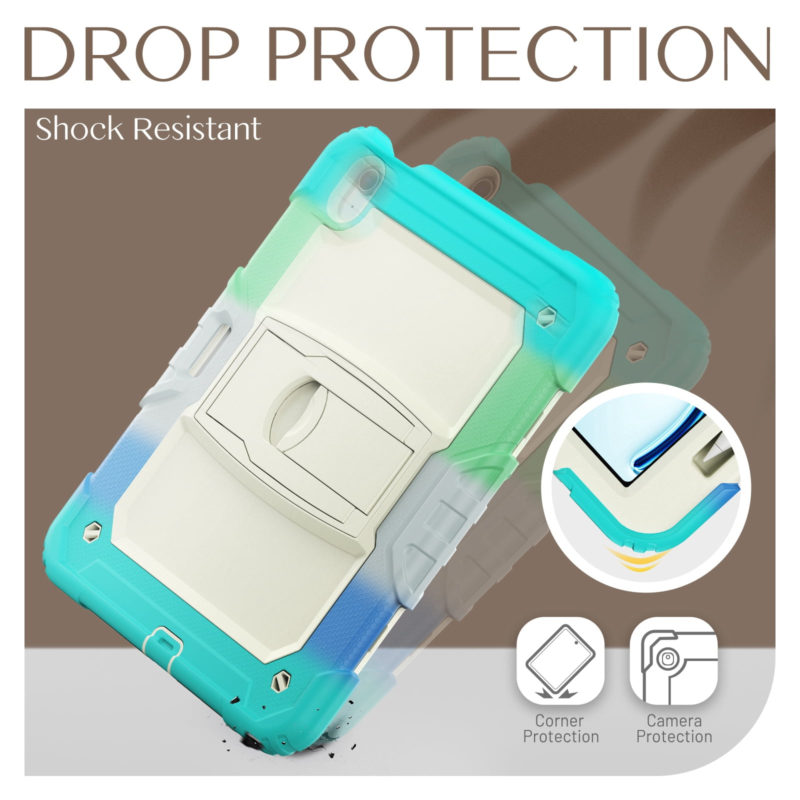 Dteck Built-in Screen Protector Case for iPad Air 11 inch 2025/2024 ,Heavy Duty Silicone Case Foldable Stand Cover Built-in Pencil Holder with Shoulder Strap for iPad Air 11-in. M3/M2,Colorful/Mint