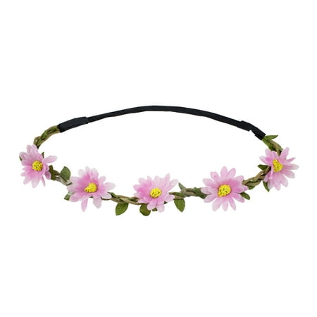 Floral Print Headband Stylish Womens Girls Bohemian Artificial Floral Elastic Headband (2 pack, Pink Daisy) ()