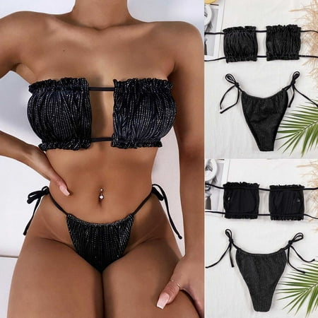 

Finelylove 2 Piece Swimsuit For Women Push-Up Sport Bra Style Bikini Black S