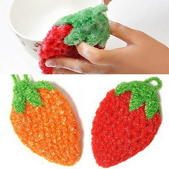SPRING PARK 2Pcs Kitchen Cloths Strawberry Shape Dish Towels, Cleaning Cloth, Super Absorbent Dish Rags, Nonstick Oil Kitchen Washcloths for Housework