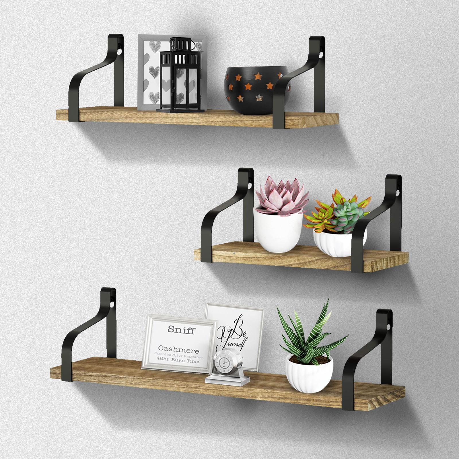 Brown Office Bedrooms Greenco 2 Tier Rustic Wall Mounted Floating Shelf with Metal Brackets for Living Dining Room