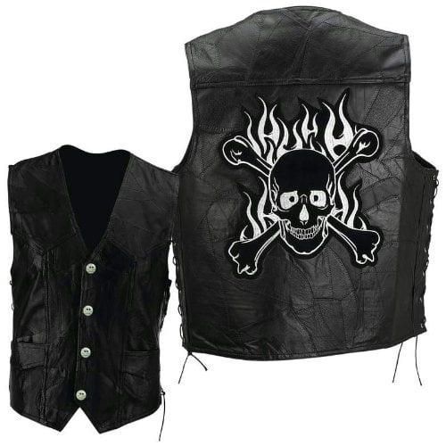 Side Lace Motorcycle Vest Extender "Skull and Cross Bones" Sold Each