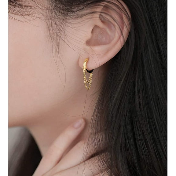 925 Sterling Silver Tassel Chain Drop Dangle Small Hoop Earrings for Women Teen