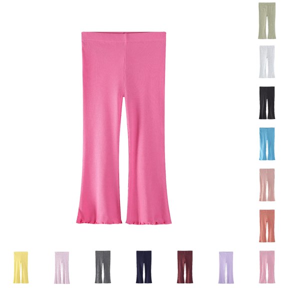 WhouRiu Girls Casual Flared Pants Fashion Solid Color Elastic Waist Loose Trousers Kids Comfortable Cute Everyday Wear,3-4 Years