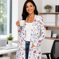 thumbnail image 6 of Women's Plus Size White Floral Cardigan, Long Sleeve Open Front Tunic with Pockets, 6 of 8