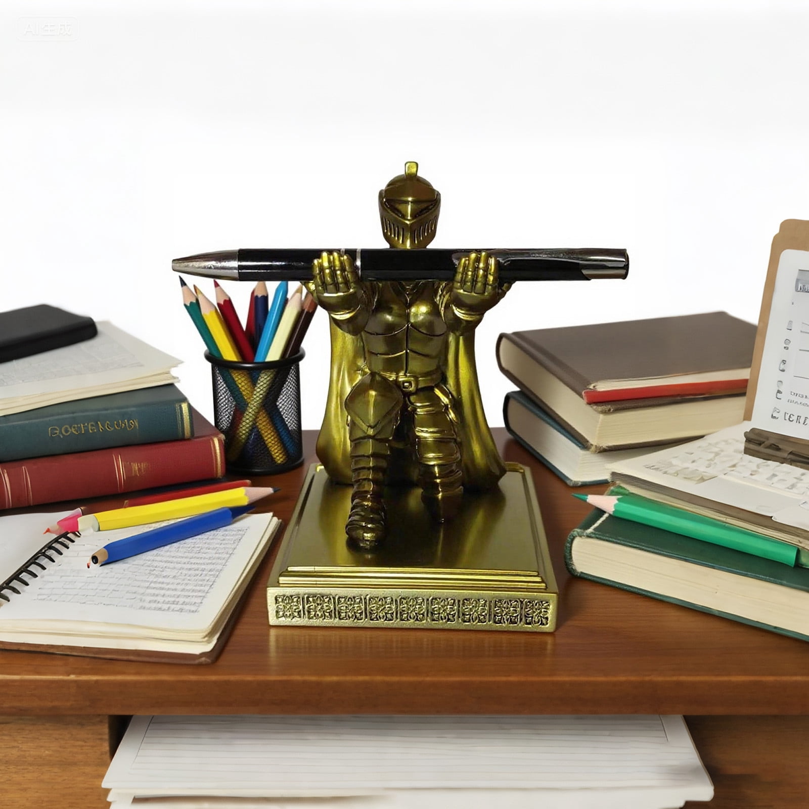 Soldier Knight Desk Organizer - Style Pen Holder & Phone Stand, Cool Office Accessory Gift for Men - Executive Home Office Decor -