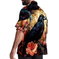 thumbnail image 3 of Crow Men's Short Sleeve Spread Collar Tops, Casual Button Down Shirts, Printed Summer Beach Shirts, Unisex, 3 of 6