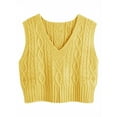 thumbnail image 3 of Women V-Neck Sweater Pullover Cable Knit Vest Solid Color Sleeveless Vest Pullover, 3 of 5
