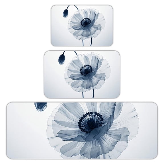 RKSupls Kitchen Rug Set 3 Piece Anti-Slip Flannel Floor Mats, Blue Flickering Flower Washable Absorbent Runner Mats for Kitchen Bathroom Home Decor
