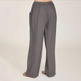 thumbnail image 2 of Levmjia Summer Womens Cotton Linen Wide Leg Pants Clearance Trendy Solid Drawstring Elastic Waist Trousers Pants, 2 of 7