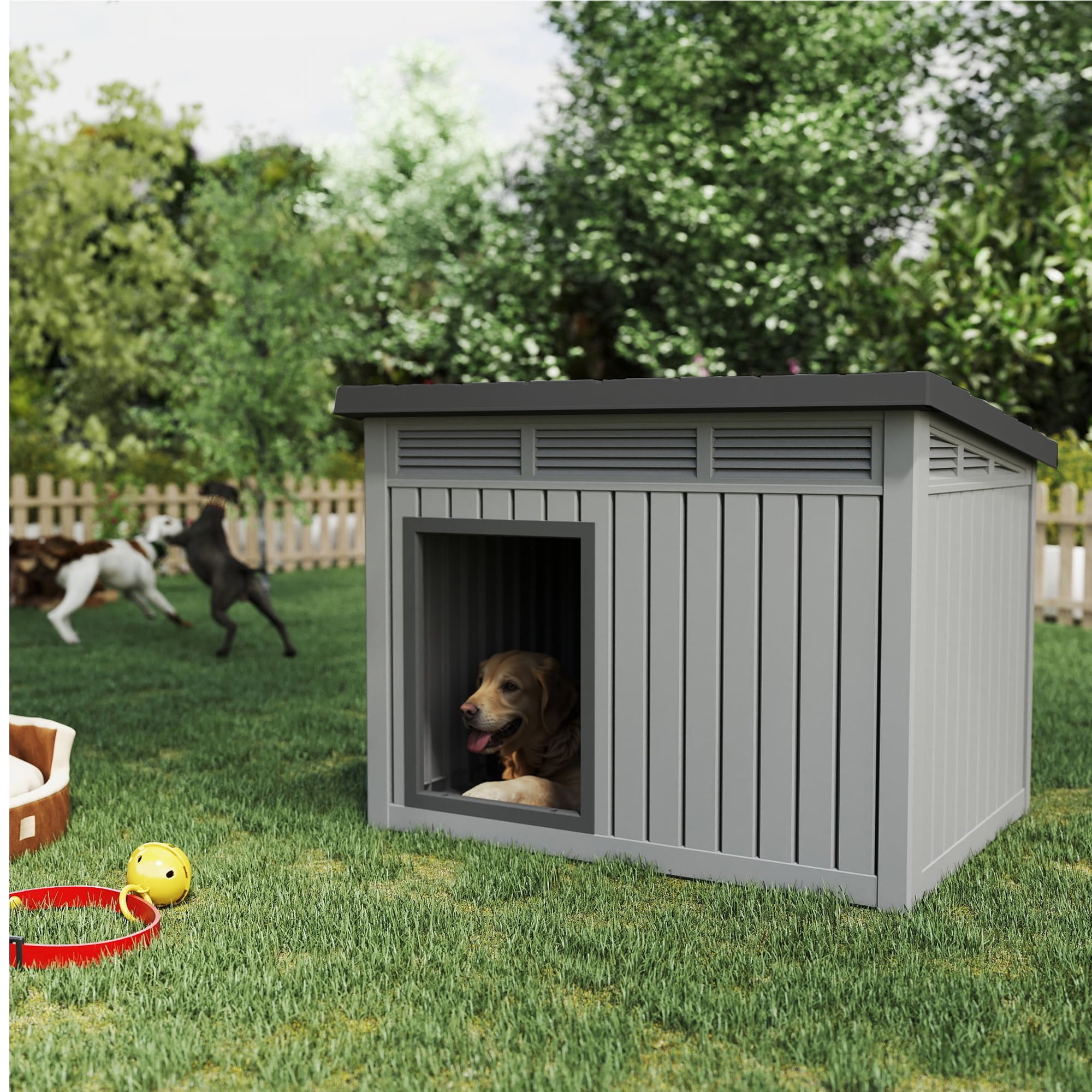 Yardgrace All - Weather Dog House – Indoor/Outdoor, Slanted Roof ,UV - Resistant, Waterproof, Ventilated, Medium Sizes for XS-L Dogs