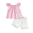 thumbnail image 2 of LYHaoo Clothing Sets for Girls Summer Baby Girl's Light Weight Sweet Knot Print Sleeveless Top With Ruffled Hem And Short Pants Set Sizes 3-4 Years(Pink), 2 of 6