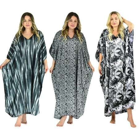 

Up2date Fashion s Three Women s Black-Print Satin Caftans / Kaftans Value Pack #25
