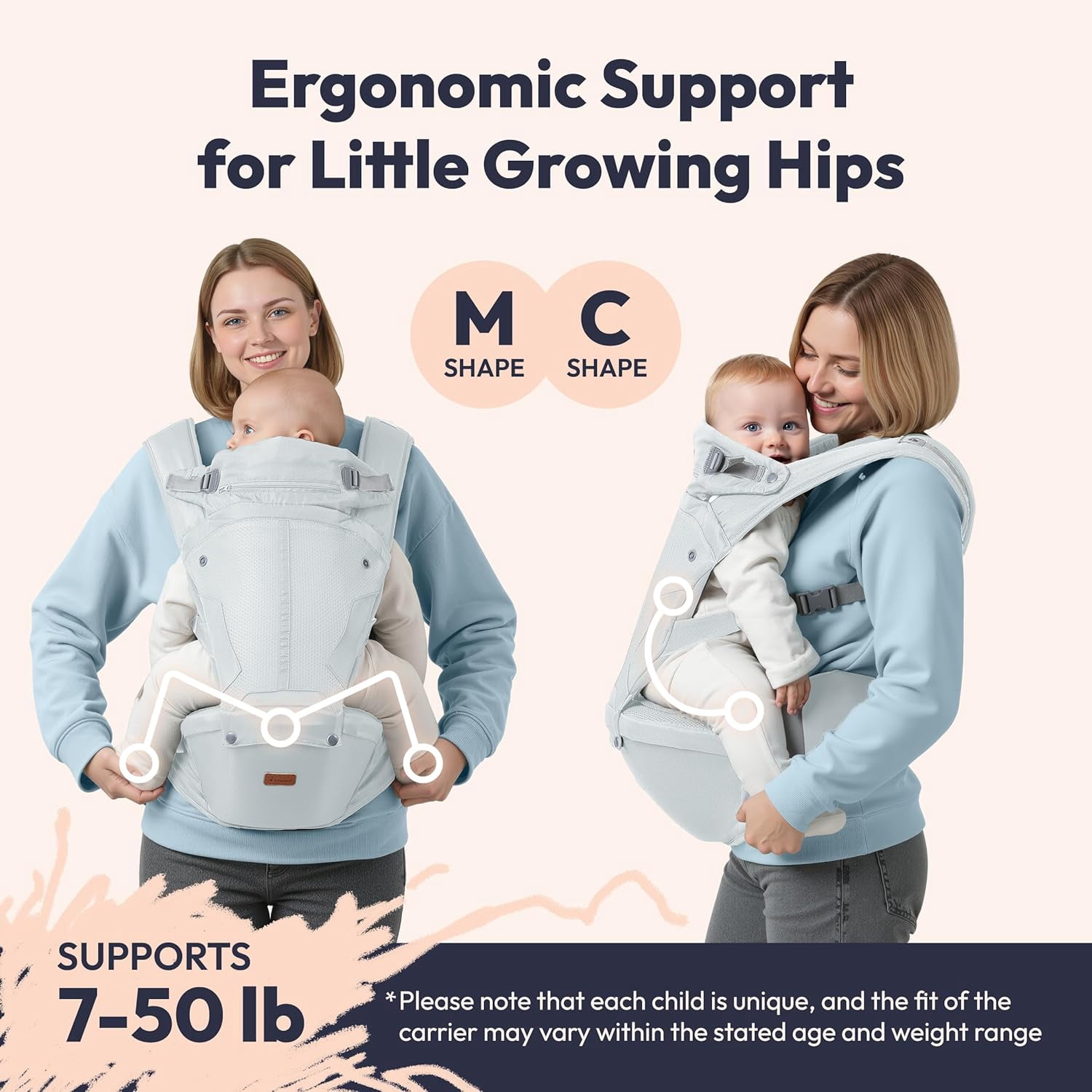 BabbleRoo Grow Baby Carrier – 6-in-1 Ergonomic Hip Seat, Convertible Infant Baby Carrier & Toddler Carrier – Seafoam
