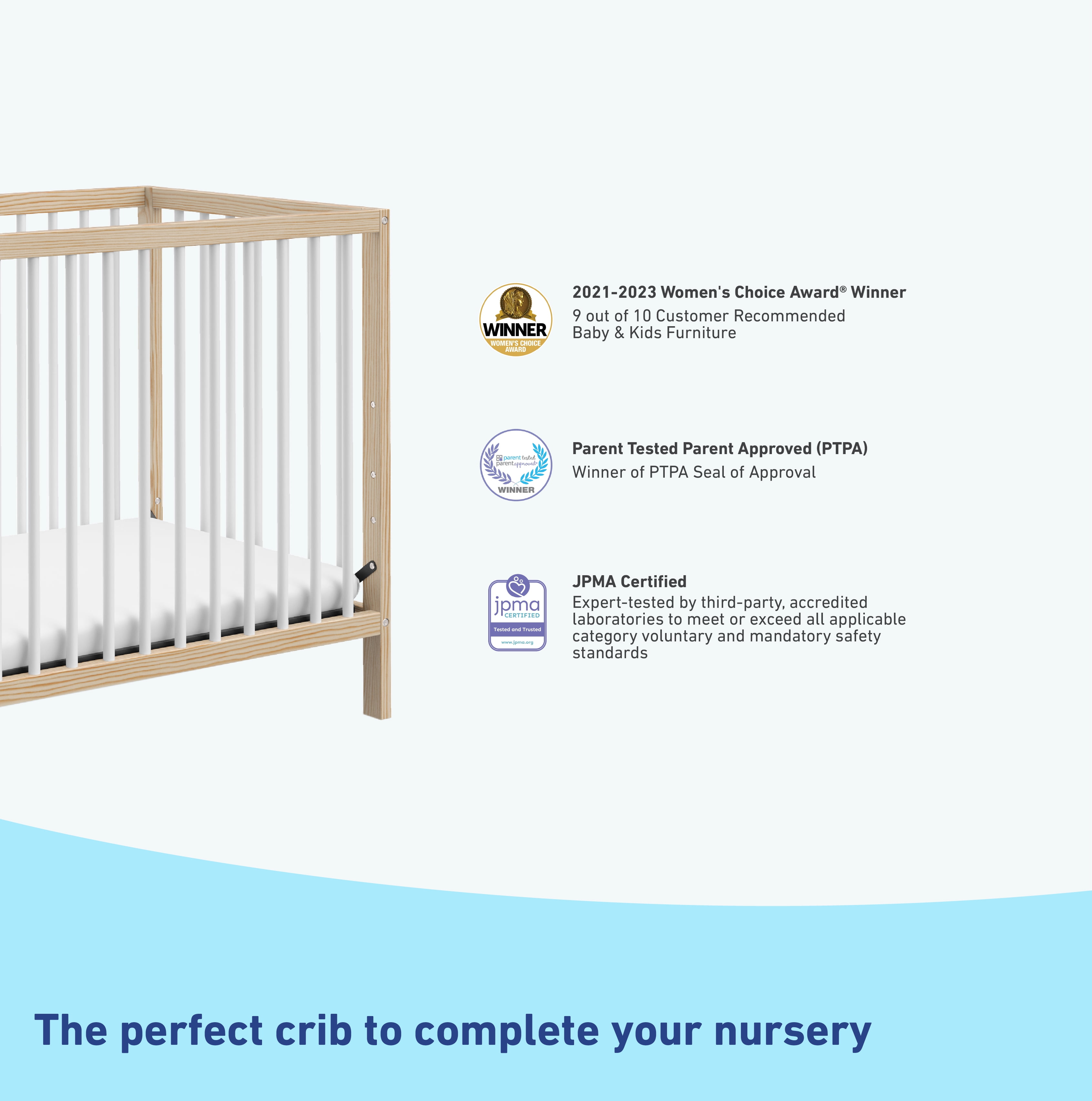 Graco Teddi 4-in-1 Convertible Mini Baby Crib with Mattress, Natural with White