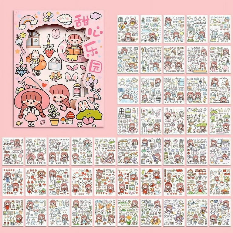 4 Sheets Kawaii Washi Stickers Pack Cute Cartoon Diy Sticker Decal