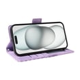 thumbnail image 5 of for iPhone 13 Wallet Case, Pattern PU Leather Purse Phone Case with [Credit Card Slots] [Wrist Strap] Flip Stand Shockproof Full Body Protective Cover for iPhone 13, Purple, 5 of 10