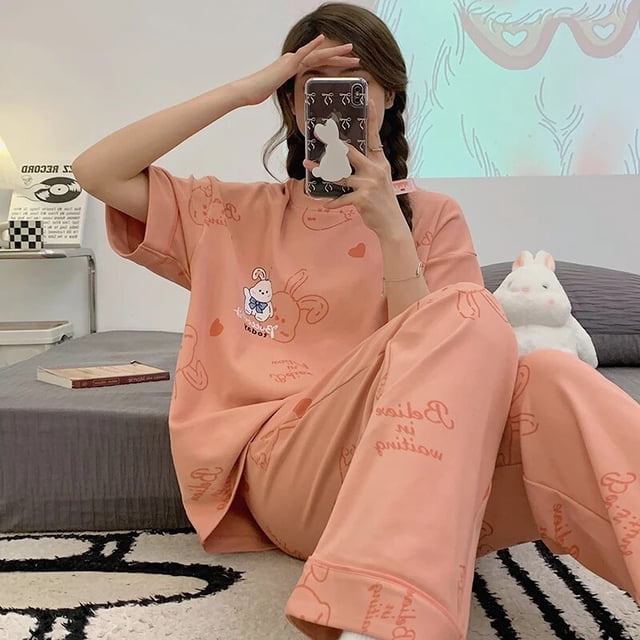Conjunto de Pijama de manga corta para Mujer, ropa de dormir de punto a rayas, elegante, 5XL, primavera y verano