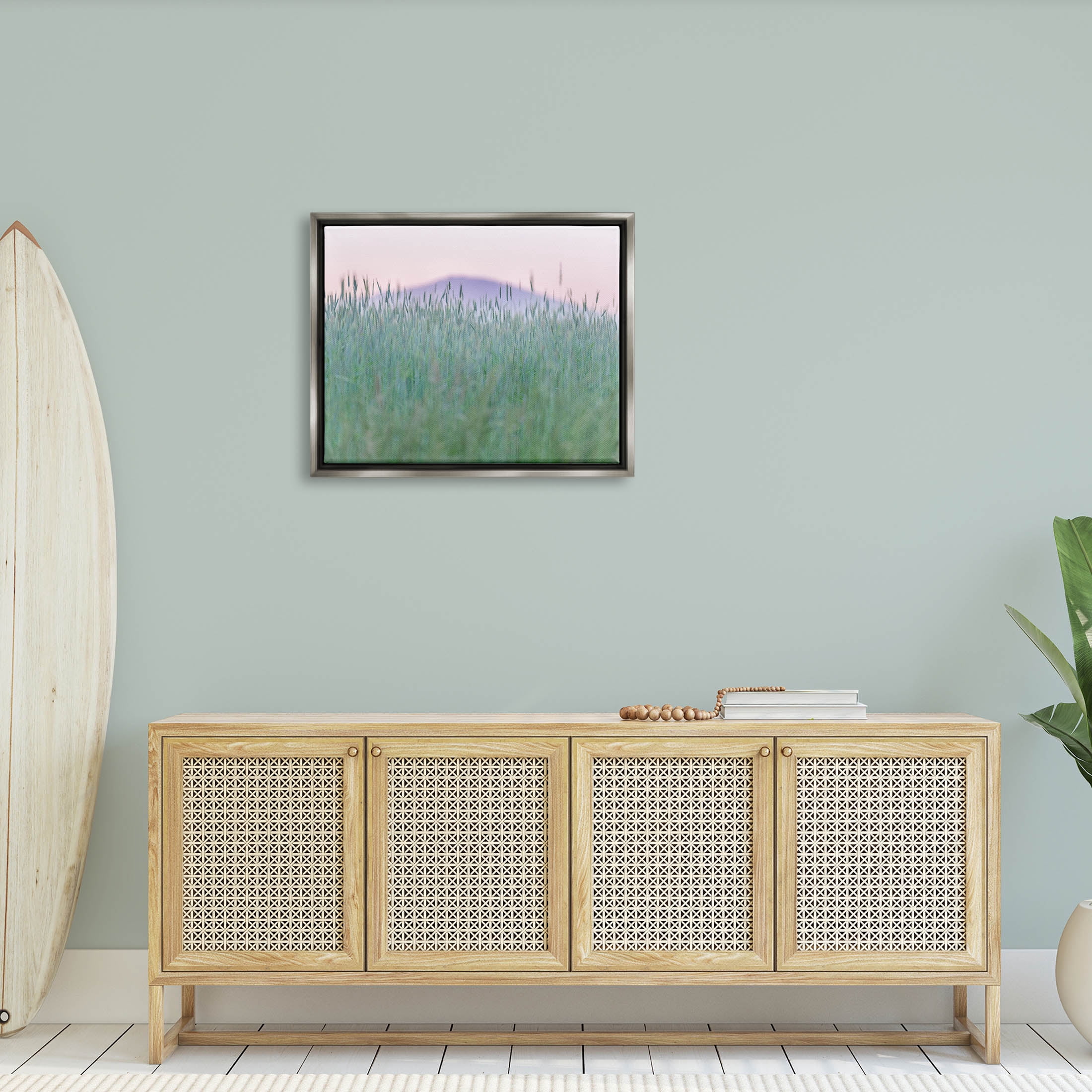 Wheat Field Pastel Mountain Peak Landscape Photograph Luster Gray Framed Art Print Wall Art