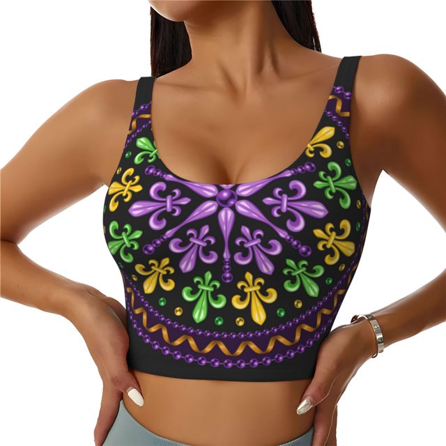 Balery Mardi Gras5 Sujetadores deportivos con espalda cruzada para mujer, acolchados, sin costuras, de alto impacto, ideales para yoga, gimnasio, entrenamiento y fitness.-