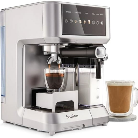 Ivation Espresso & Cappuccino Maker w/ Frother 58mm Coffee Machine Single & Double Shot Auto Clean.