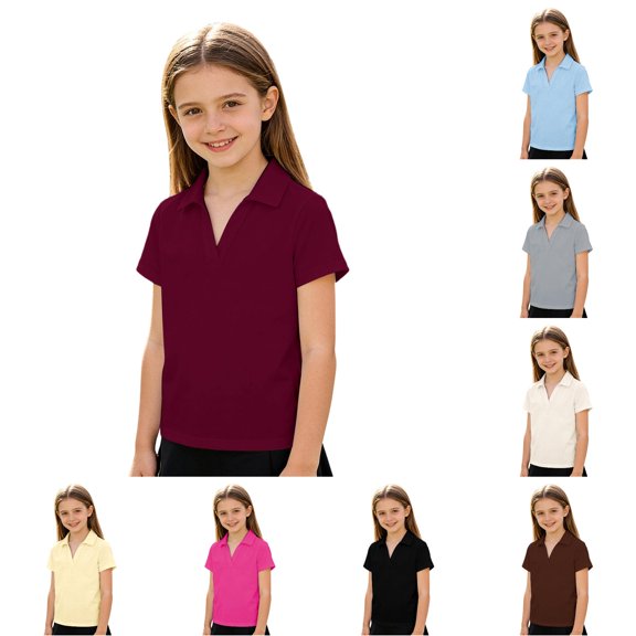 ZHOGXU Toddler Kids Girls Polo Shirt Solid Color Short Sleeve Lapel Breathable Lightweight Tee Top For Everyday Wear,WN,5-6 Years