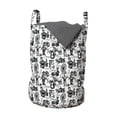 thumbnail image 1 of Modern Laundry Bag, Circus Words and Themed Continous Pattern Magician Baloons Phrase Artwork, Hamper Basket with Handles Drawstring Closure for Laundromats, 13" x 19", Black and White, by Ambesonne, 1 of 4