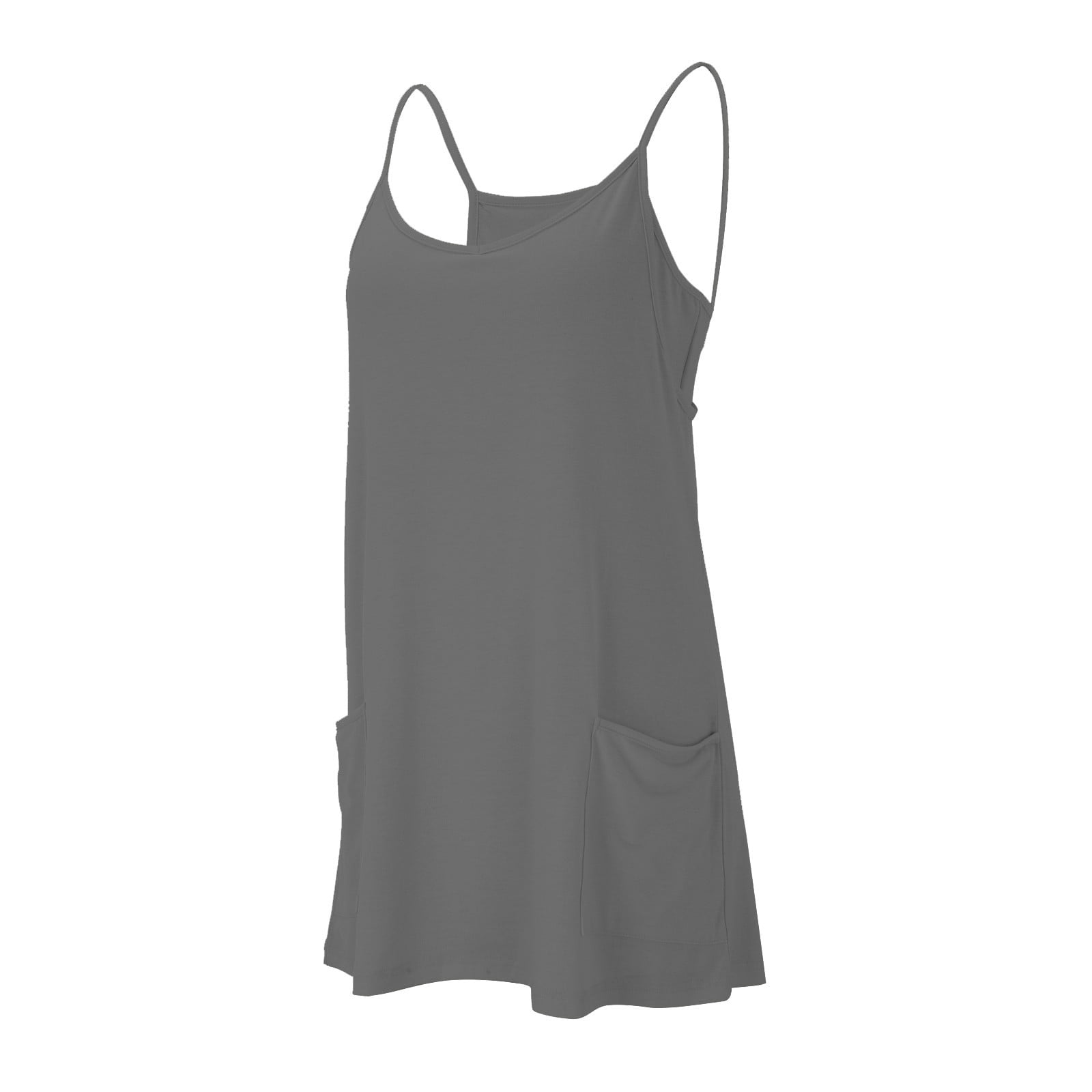 Hueook Summer Cami Strap Rompers for Women One Piece Jumpsuits Loose Fit Bodysuit Shorts Women's Summer Comfortable Casual Suspender Shorts Pocket Jumpsuit Shorts Gray L