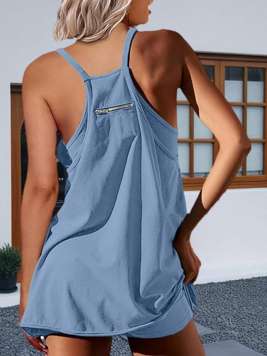 Baby Blue Womens Sleeveless Athletic Tennis Mini Dress With Pockets For Workout And Summer