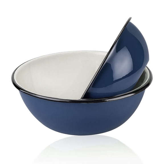 Novomoskovsjka Posuda Valentine Enamel Serving Bowl Set of 2 pcs Shatterproof Enameled Steel Fruit and Salad Bowls for Cooking Enamel Mixing Bowl for Indoor and Outdoor Use, Navy Blue