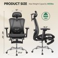 thumbnail image 6 of GALAXHERO Ergonomic Mesh Office Chair, High Back Reclining Desk Chair with Retractable Footrest & Adjustable Lumbar Support, Tilt Function, Heavy Duty SGS Class 4 Gas Lift, for Gaming & Work, Black, 6 of 7