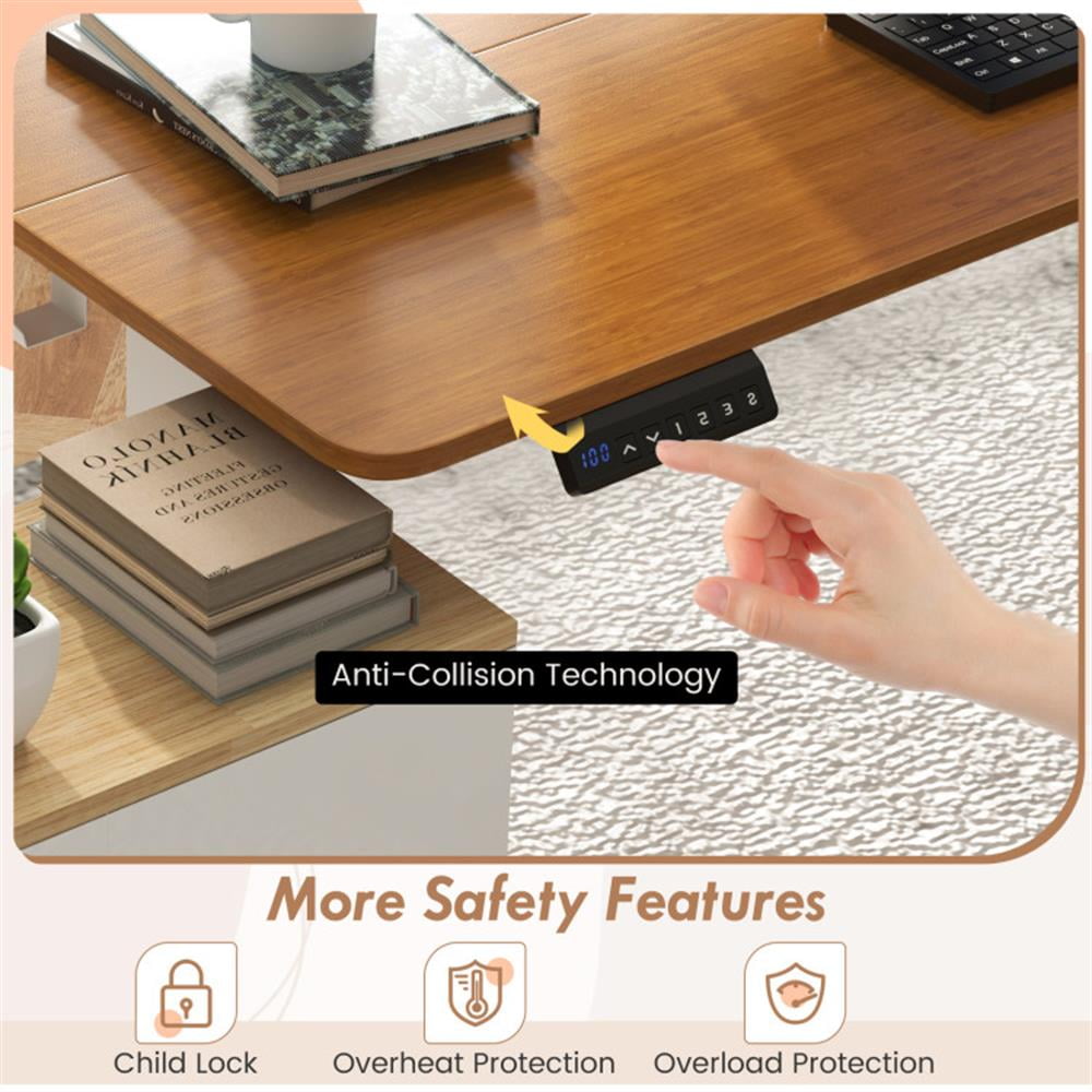 Demi Bonn 55" x 24" Sit Stand Computer Desk with 3 Memory Height Settings, Small Home Office Desk Study Writing Table, Beige