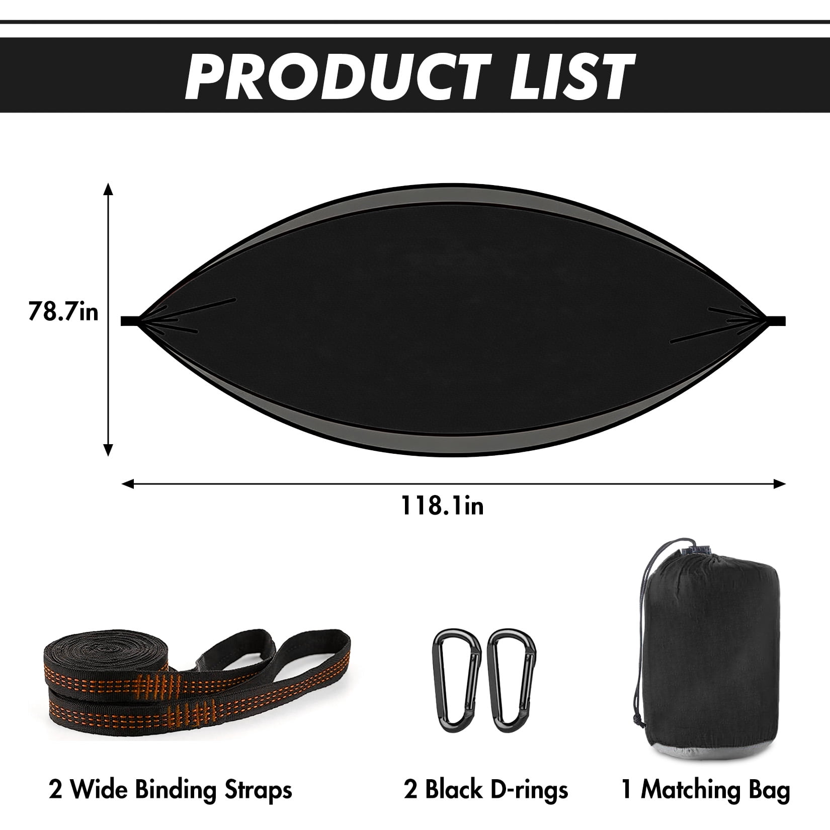 Double Camping Hammock with Straps Portable Lightweight Nylon Hammock 10FT x 6.5FT Heavy Duty Parachute Hammock for Outdoor Backpacking Travel Backyard, Black