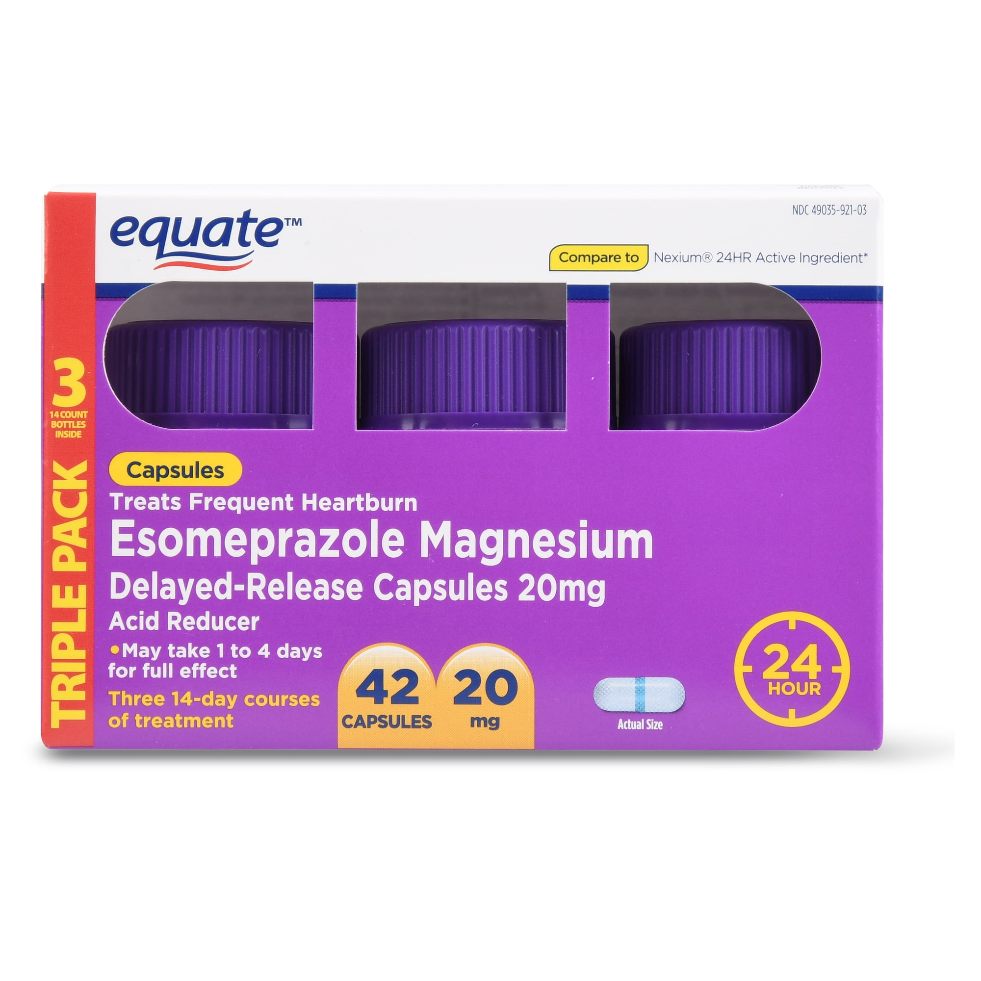Equate Esomeprazole Magnesium Delayed Release Capsules, 20 mg, Acid Reducer, 42 Ct, 3 Pack