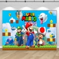 thumbnail image 3 of Fondo de fiesta con texto personalizado, tema de Super Mario Bros, fondo de cumpleaños para niños, pancarta de fotos para baby shower, accesorios de decoración, póster, 3 of 5