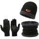 thumbnail image 1 of Conjunto de Invierno 3 Piezas Color Negro con Gorro de Punto Forrado, Bufanda Cuello de Forro Polar y Guantes Táctiles Antideslizantes para Hombre y Mujer, 1 of 8