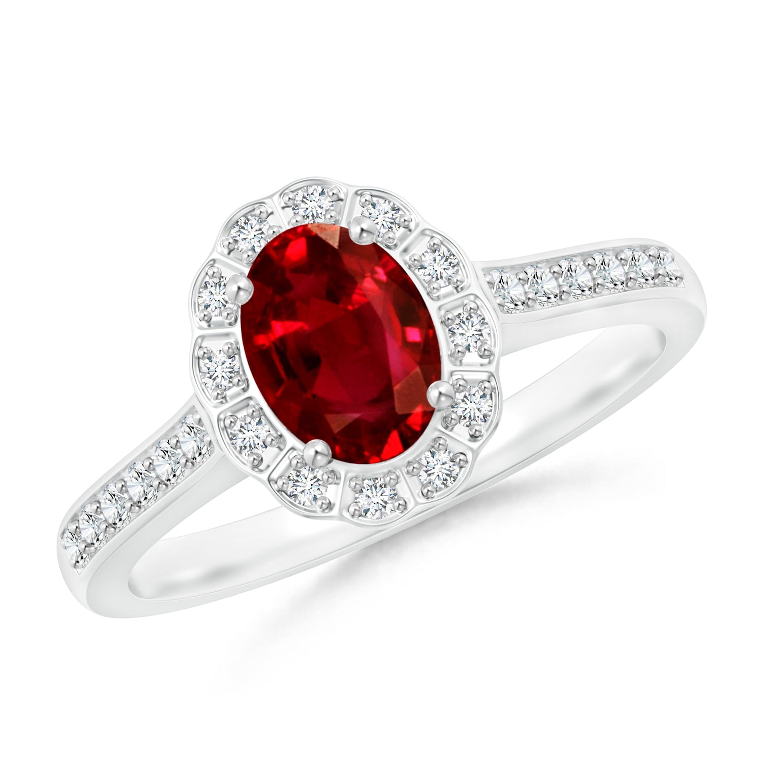 Angara - July Birthstone Ring - Vintage Style Ruby & Diamond Scalloped ...