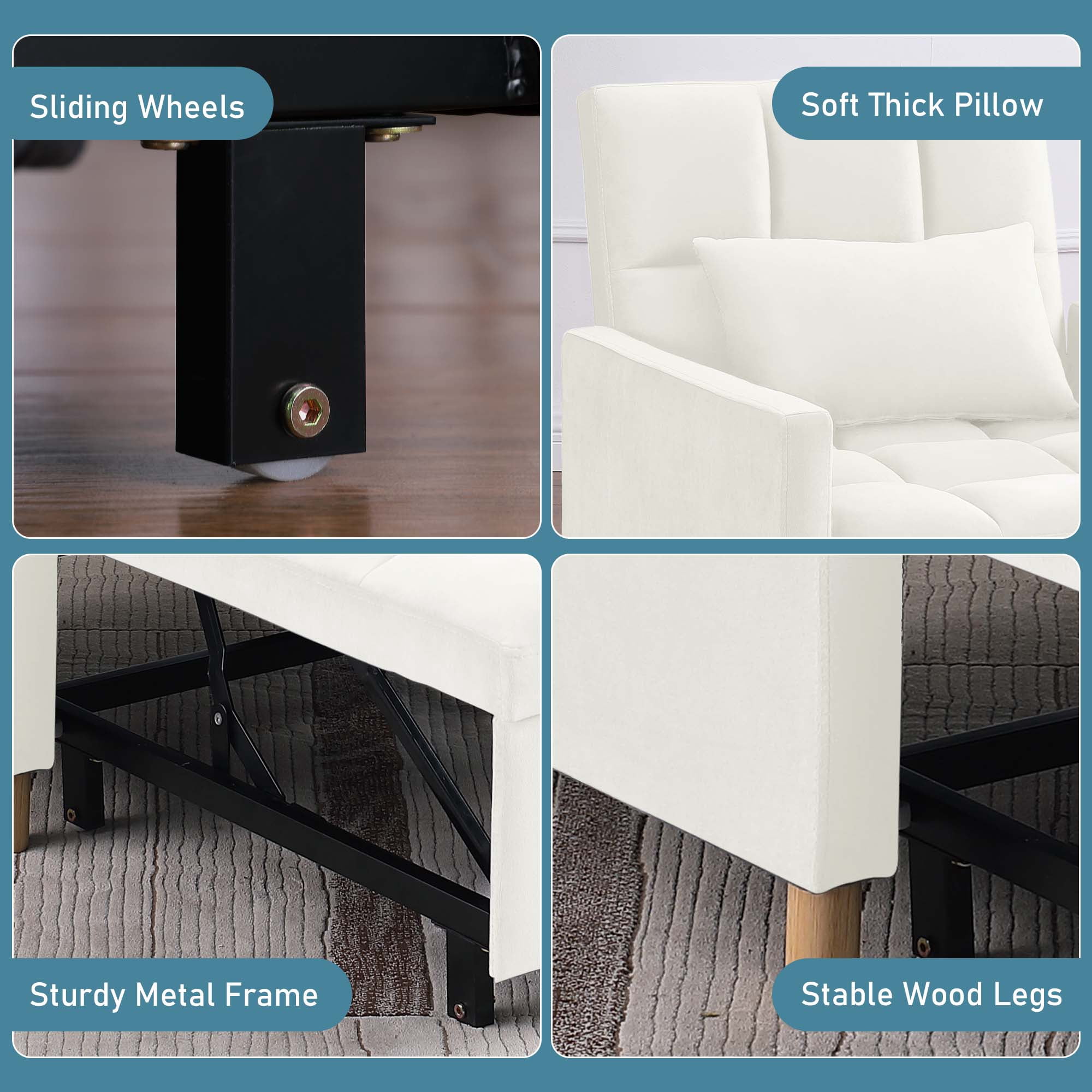Aukfa Foam Metal, Hardwood Convertible Futon Chair, Sleeper Chair Bed