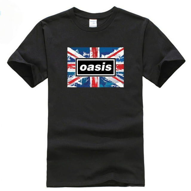 T-Shirt O-Oasis Groupe Vintage Tee-shirt à Manches Courtes Col Rond T-Shirt Coton Idée Cadeau Vêtements en Noir, Présentant un Graphique Audacieux du Drapeau Union Jack avec le Mot « Oasis » dans une Boîte Rectangulaire au Centre. Fabriqué en Coton avec un style Décontracté, Coupe Régulière et Manches Courtes, Ce T-Shirt d'Été Convient aux Adolescentes et aux Femmes. le Tissu Est en Tissu Grand avec Élasticité Non Extensible et Col O.