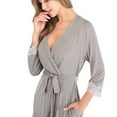 thumbnail image 2 of WBQ Womens Robe Lightweight Kimono Robes with Lace Cuff Short Knit Bathrobe Soft Sleepwear Ladies Loungewear Gray L, 2 of 5