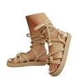 thumbnail image 3 of EliteGoogv Womens Lace Up Sandals Roman Style Flat Sandals Comfortable On Sandals Breathable Beach Summer Shoes For Women Casual Walking Footwear Beige US :6, 3 of 9