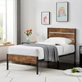 thumbnail image 5 of VECELO 3-Piece Bedroom Set with 2 Nightstands, Twin Size Metal Bed Frame with Wooden Headboard, Brown, 5 of 7
