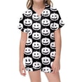 thumbnail image 4 of CAIVO Girls Halloween 2 Piece Pajama Sets Cute Pumpkin Bat Print Lapel Short Sleeve Button Down Shirt With Shorts Sleepwear For Kids Comfortable Casual Loungewear, 4 of 4
