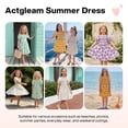 thumbnail image 4 of Actgleam Girls Summer Dress Kids Floral Print Puff Sleeve Cute Square Neck A-Line Midi Sundress,Purple Floral,5-6Y, 4 of 9