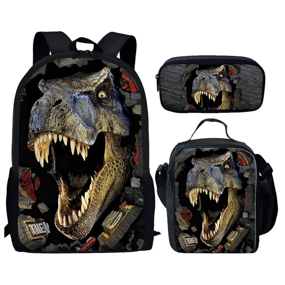TELOLY Cool Dinosaur Backpack Set with Schoolbag Shoulder Bag Pencil Case