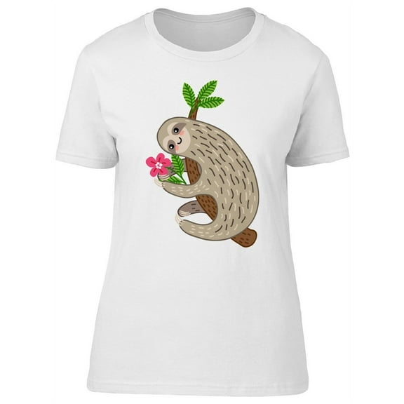 Cute Sloth & Tropical Flower Tee Women's -Image by Shutterstock
