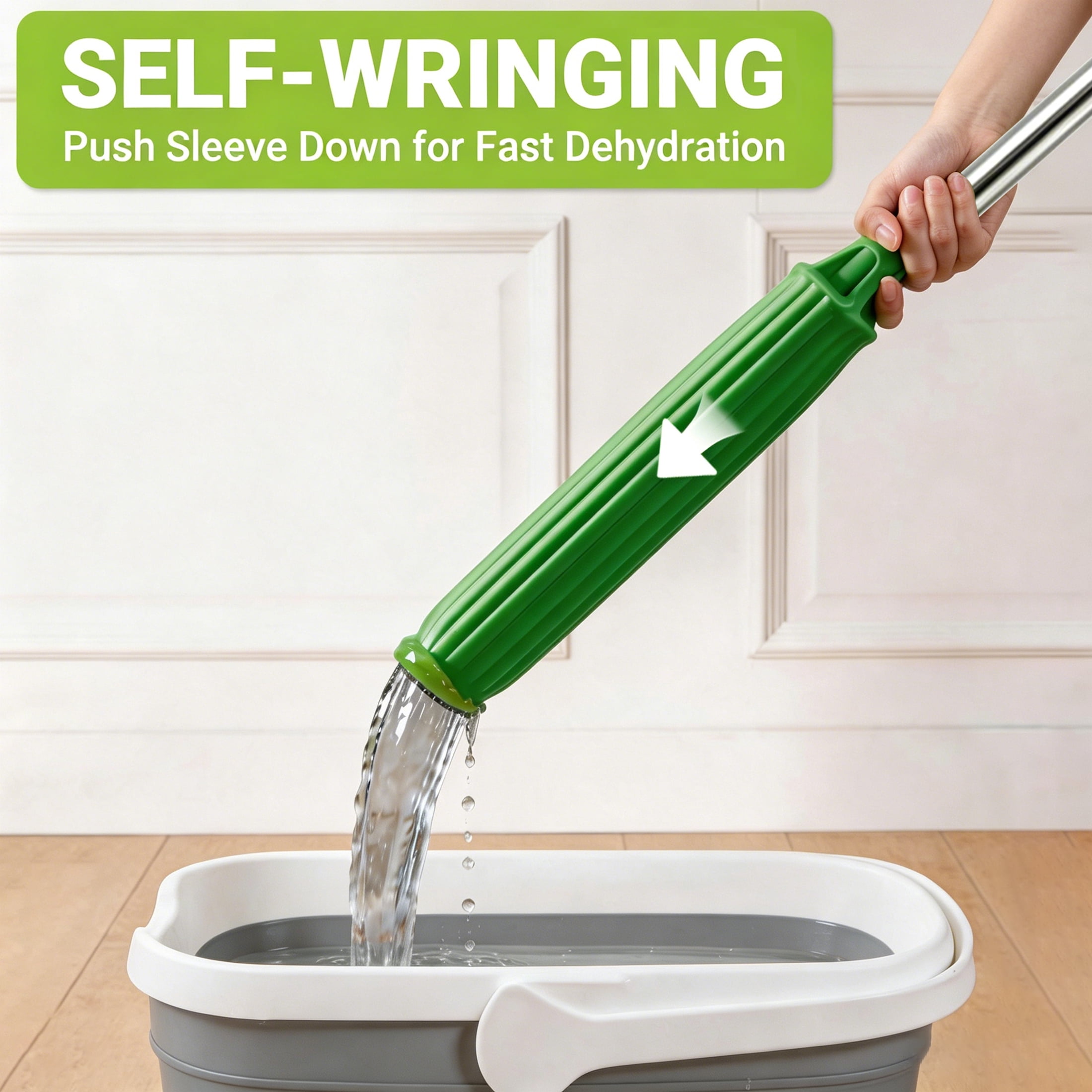 GARITIN Self-Wringing Twist Mop, Microfiber Floor Mop for Household Cleaning, Green