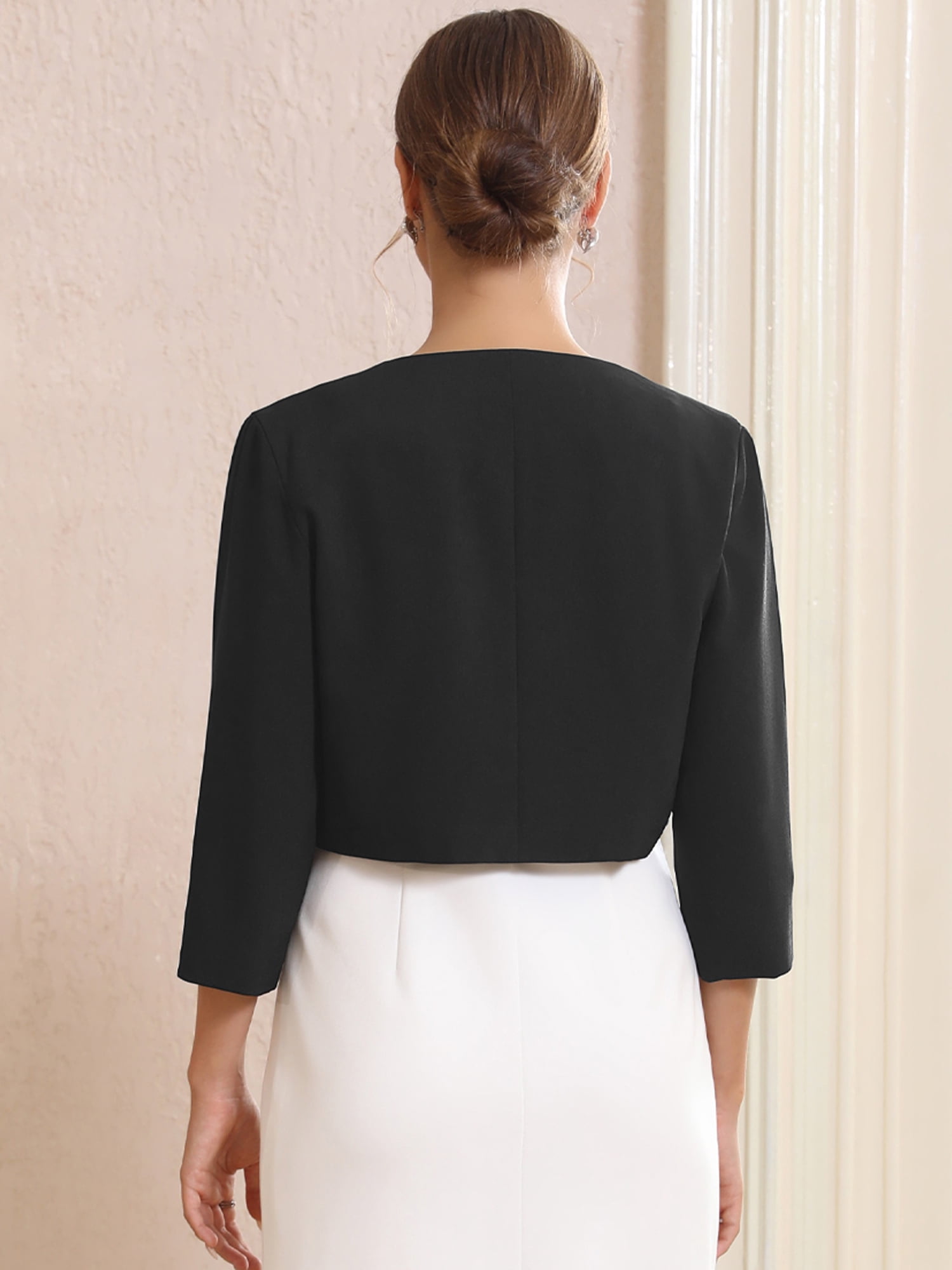 DARING DIVA Women's 3/4 Sleeves Flower Decor Open Front Formal Bolero XL Black