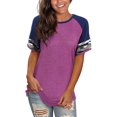 thumbnail image 2 of Women's Summer Long/Short Sleeve Shirts Crew Neck Tees Striped Color Block Blouse Tops, 2 of 6
